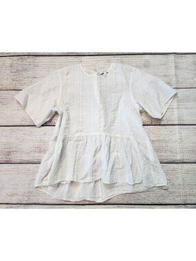 Nordstrom Small White Pucker Cotton Peplum Blouse Y2K Romantic Feminine Boho